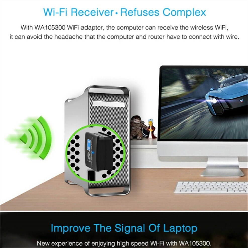 Adattatore WiFi USB LccKaa 300Mbps 2.4GHz USB 2.0 WiFi Dongle 802.11 n/g/b scheda di rete Wireless per Computer Desktop portatile