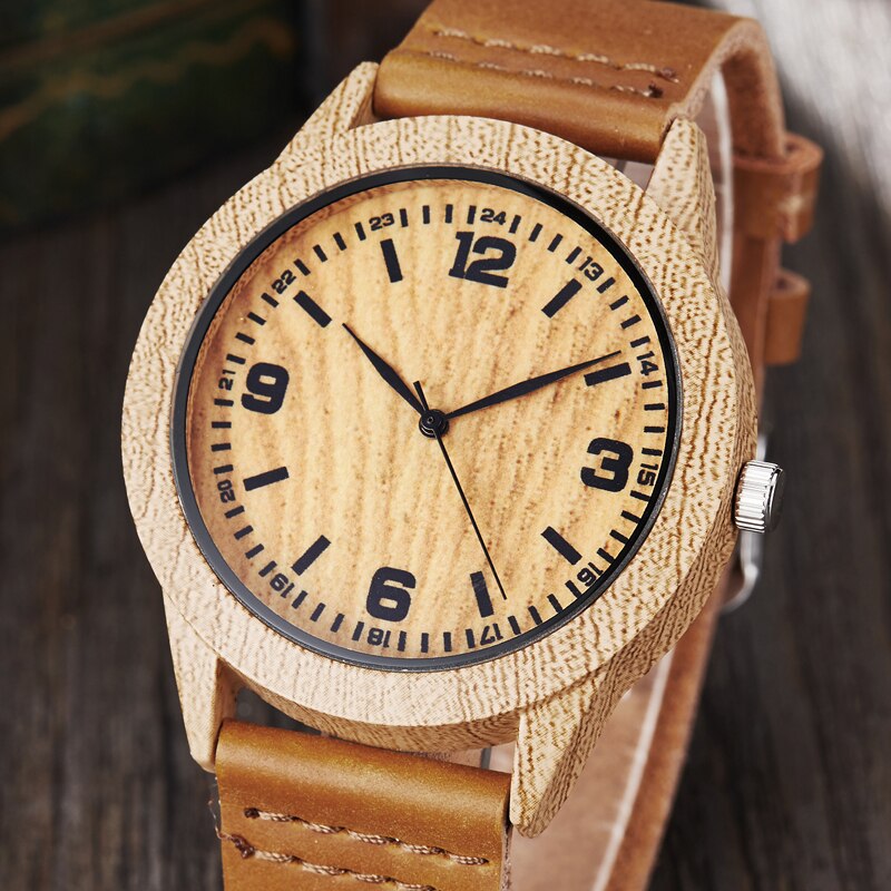Reloj de pulsera de madera de imitación de árbol y ciervo para hombre y mujer, cronógrafo de imitación de Animal, caja acrílica, color marrón