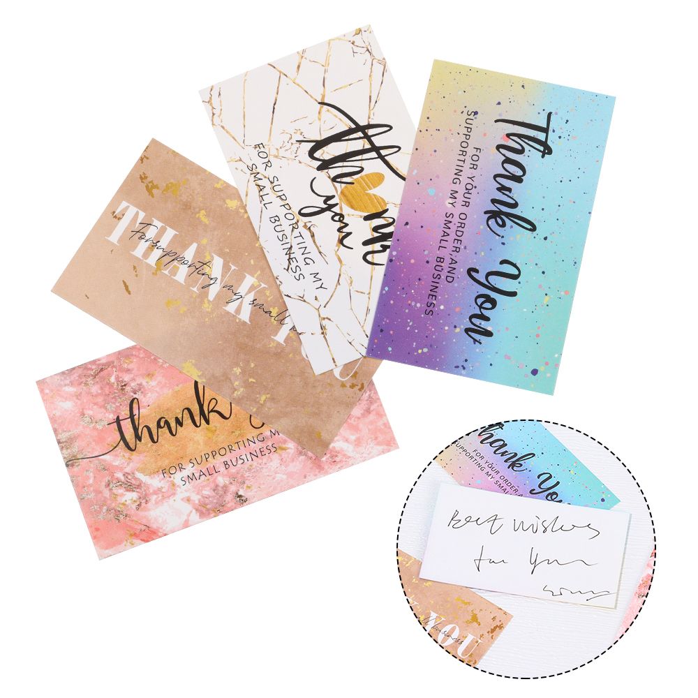 30Pcs Dank U Voor Ondersteunende Mijn Kleine Visitekaartjes Marbling Bedankt Cardstock Cadeaupapier Pakket Insert