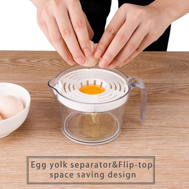 Lemon Citrus Juicer,Manual Hand Orange Squeezer With Built-In Measuring Cup And Reamers And Grinders,Egg Separator,White