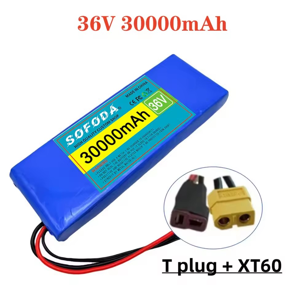36V battery 100% genuine 36V 30000mAh 10S1P 18650 lithium-ion rechargeable battery pack 20A with BMS scooter and bicycle: Ivory