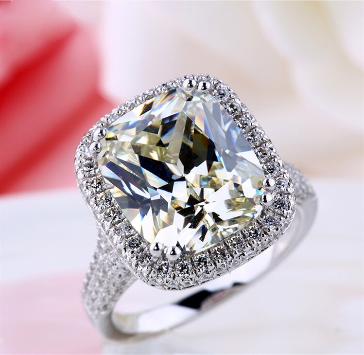 Big Zircon Bling Stone S925 Sterling Silver Color Rings for Women Engagement Wedding Jewelry