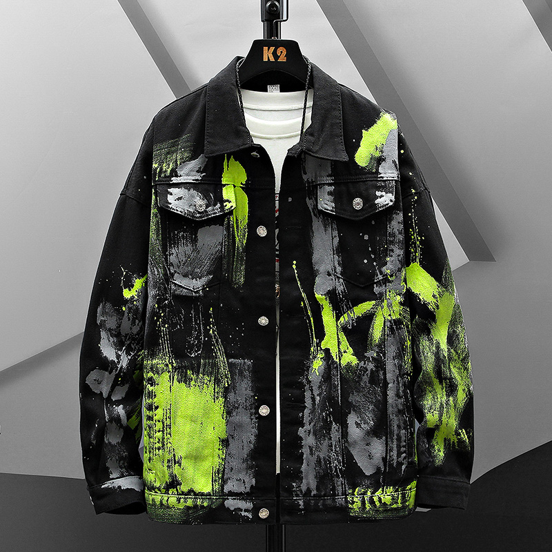 2022 nowa hip-hopowa nadrukowana moda jeansowa kurtka męska bawełna casualowe w stylu Streetwear krótki styl luźny dżins kurtka płaszcz mężczyźni kurtka wiosenna