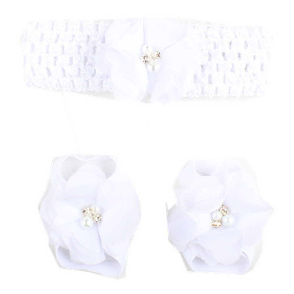 3 Pieces A Set Cute Baby Girls Toddler Flower Hairband Headband Flower Barefoot Sandal / Shoes Set Children Accessories