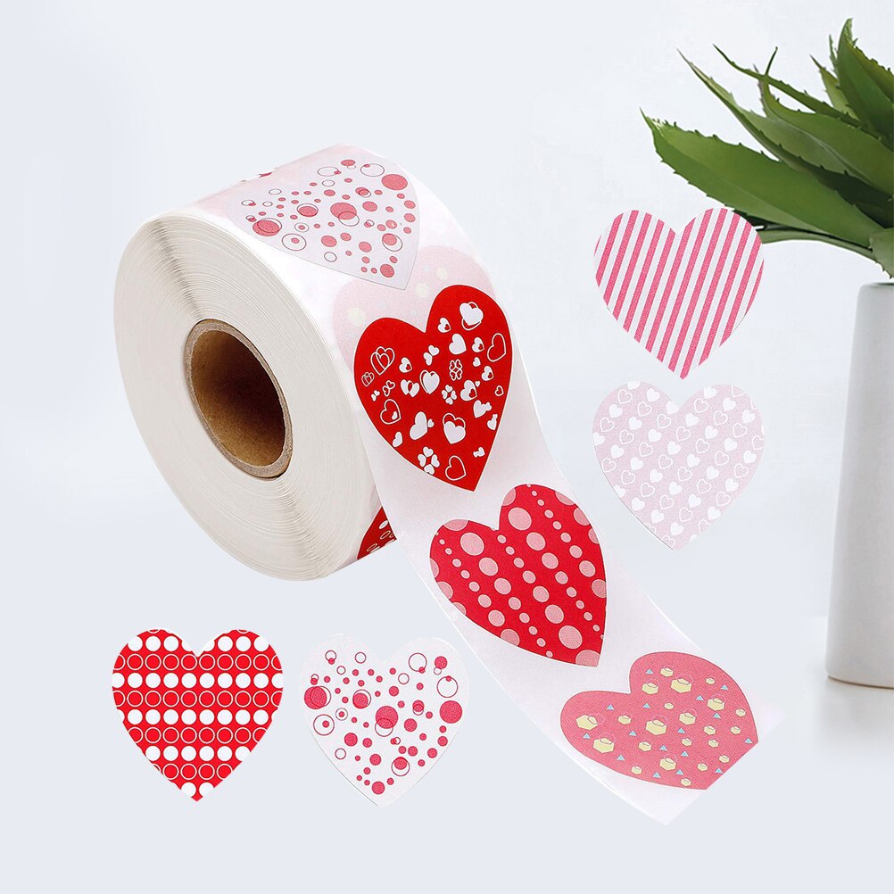 1 rulle valentinsdag klistermærke klæbende emballage stickerdiy håndværk dekorative bånd hjerteformede klistermærker til bar fest butik