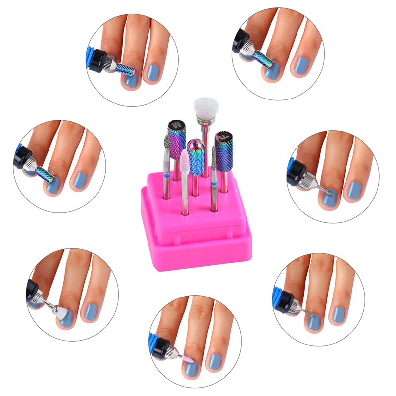 Brocas de tungsteno para manicura, cabezales de carburo de tungsteno, juego de brocas, 7 Uds.