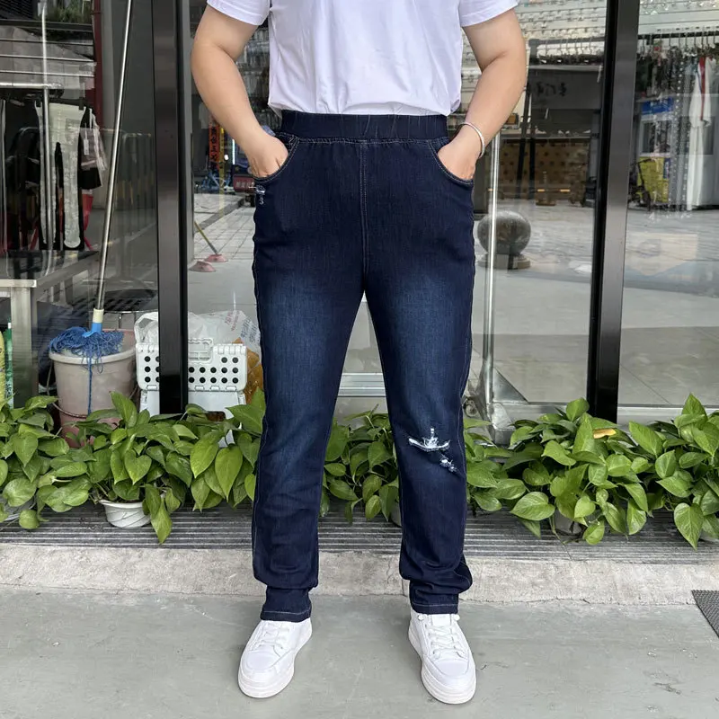 Zerrissene Jeans Frauen 9XL 8XL 7XL Hohe Taille Plus Größe Bleistift Hosen verlieren Gestreckt Zerkratzt Mädchen Weibliche Elastische Denim Hosen: XXL / Blau