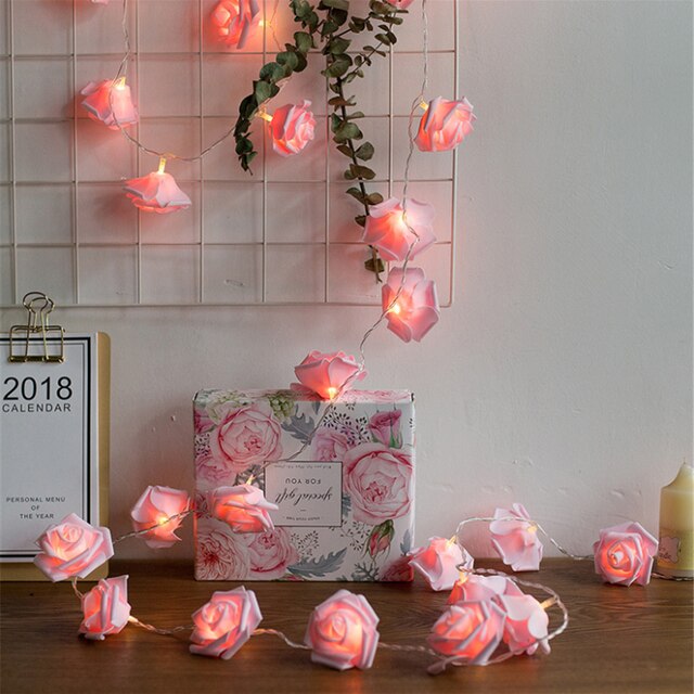 1,5/3/6M Rosa Cadena de rosas luces ramo de flores Artificial vacaciones de Navidad Garland luces para San Valentín, decoración de la boda: 10M 80leds / Battery Operated