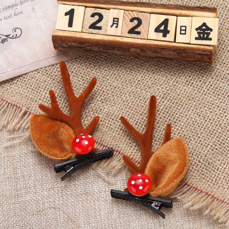 Diadema con cuernos de alce para niña y mujer, adornos navideños para el hogar, horquillas de de año , accesorios para el cabello
