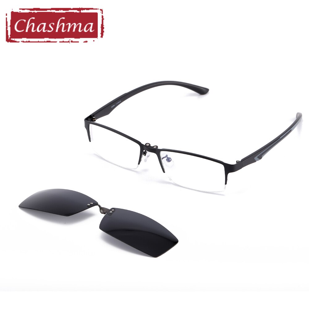 Clip imán gafas polarizadas lentes con marco medio de gafas de sol para hombres deporte estilo gafas: Black