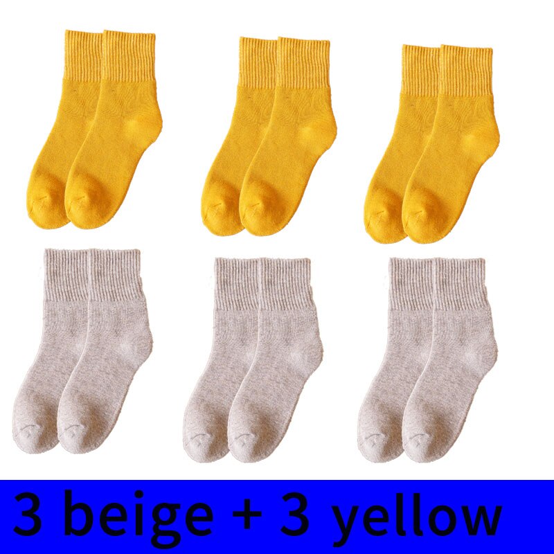 6Pairs Winter Wamer Women Thicken Thermal Wool Cashmere Snow Socks Seamless Terry Boots Floor Sleeping Socks for Mens: NZ11-3huangse-3mise