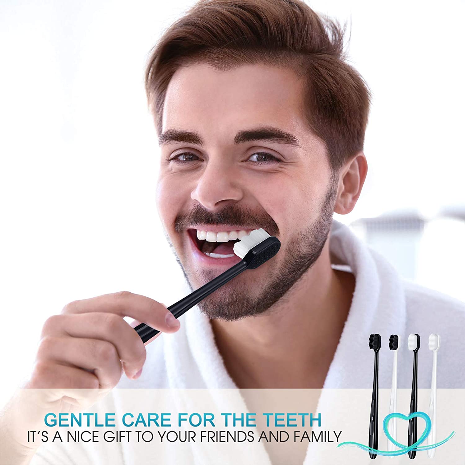 20pcs Extra Soft Toothbrush Micro Nano Toothbrushes 20000 Soft Bamboo Charcoal Bristles for Fragile Teeth Oral Gum Recession