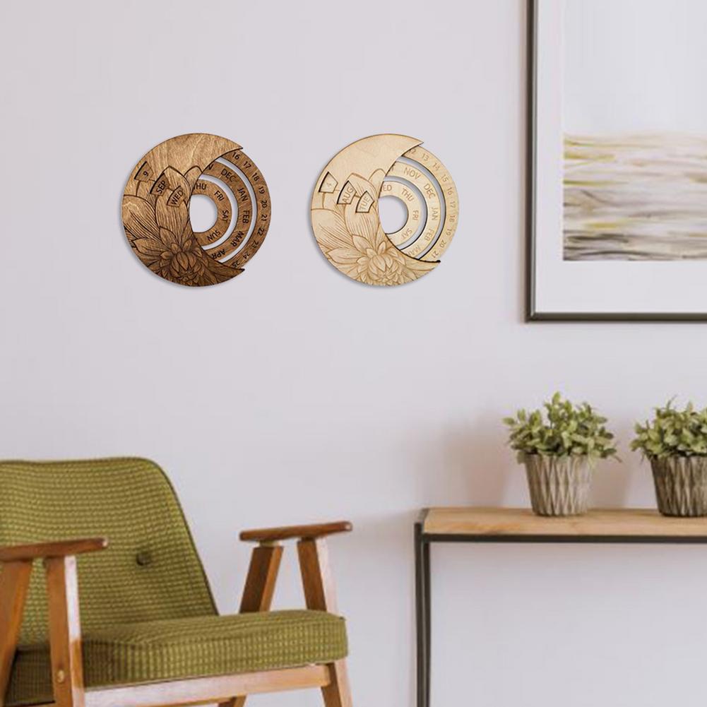 Multifunctional Wooden Calendar Round Perpetual Study Desk Calendar Handicraft Decoration Crafts For Home