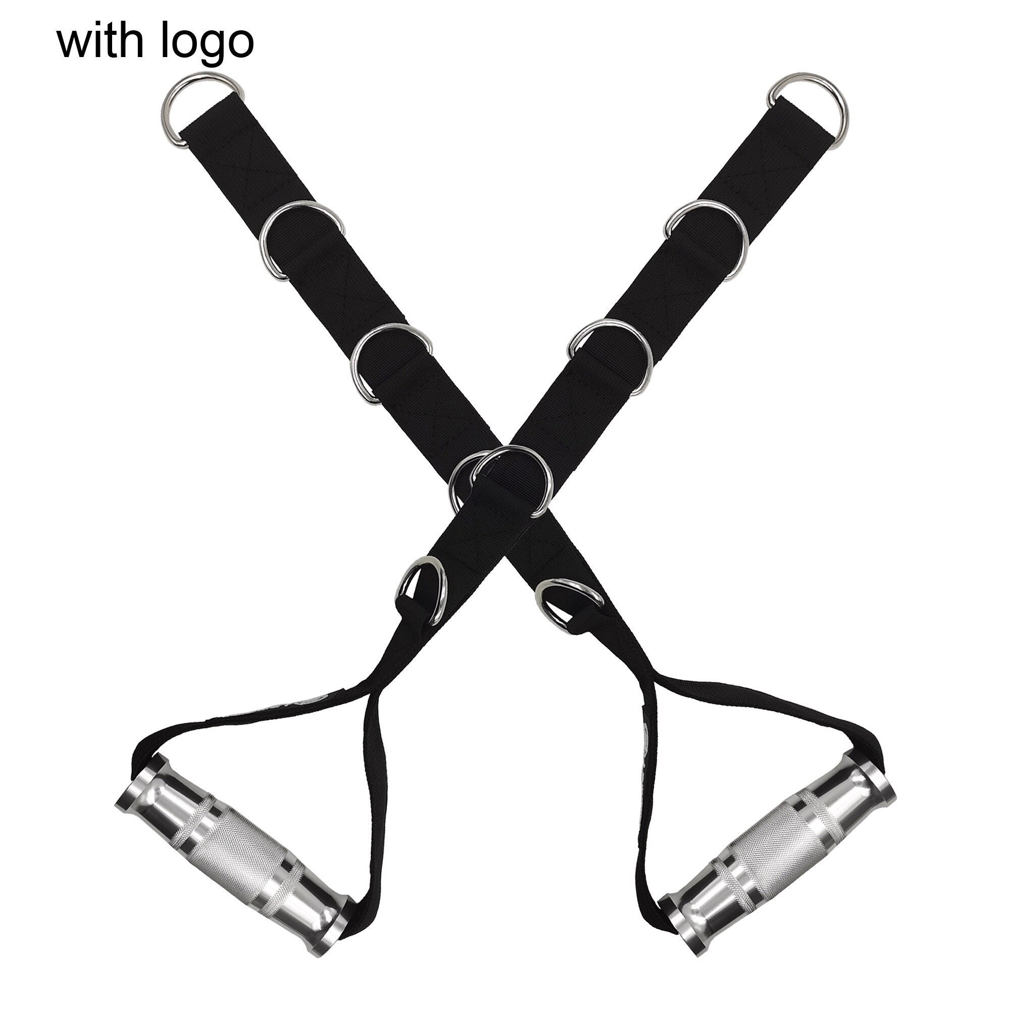 Fitness Adjustable Metal Gym Handle with 5 D-Rings Anti-slip Grip for Home Cable Machine Lifting Pulling Workout Stirrup Handle: black