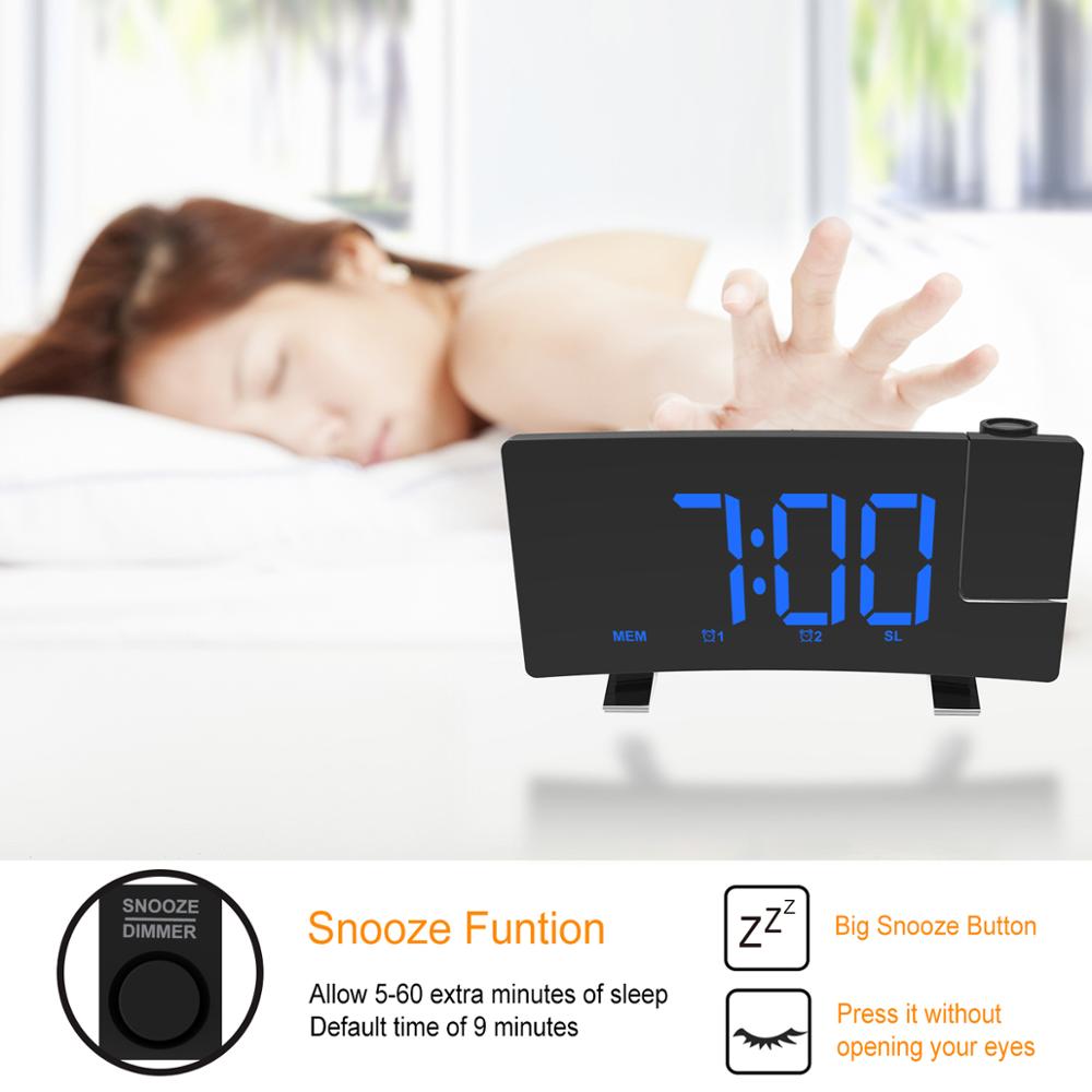 Projection Alarm Clock Digital Ceiling Display 180 Degree Projector Dimmer Radio Battery Backup