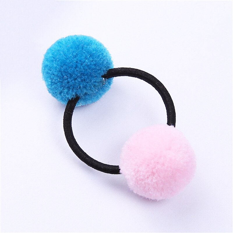 1PC lindo niñas pompón pelo lazos doble Pom elástico banda de pelo Pelo cuerdas, accesorios para el cabello para niños las niñas