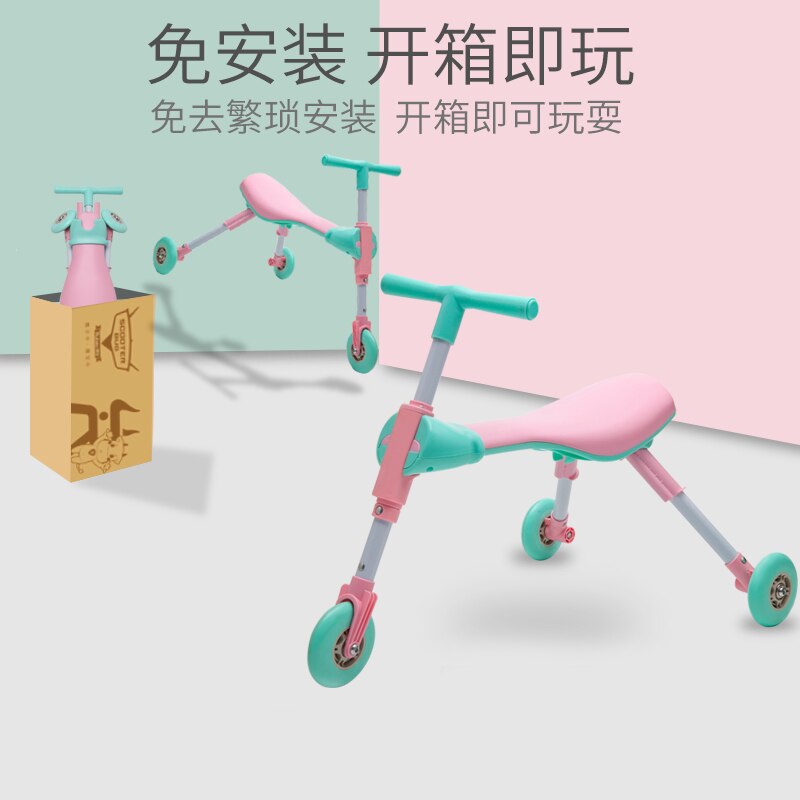 Triciclo para andador para niños de 1-2-3-6 años, scooter plegable Mantis de tamaño de coche, sin pedal, yo-yo