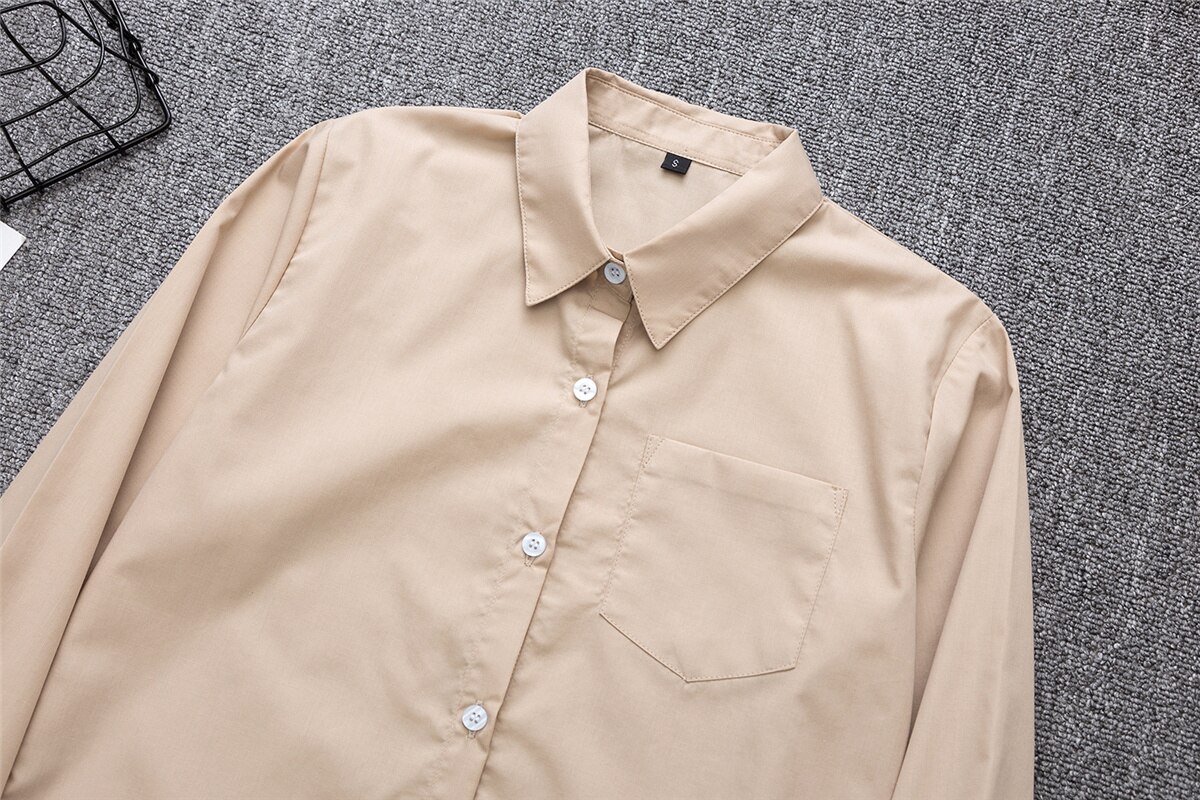 Japanese School JK Uniform Caramel Apricot Long-sleeved Shirt Uniform Pointed Collar Business Formal Occasions Work Uniforms