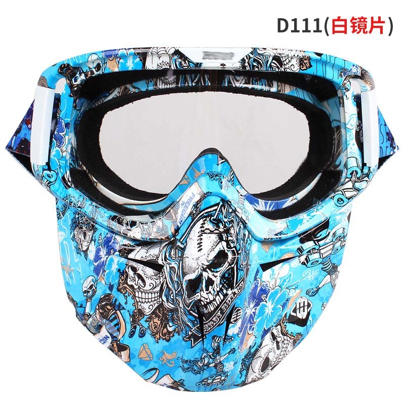 Kleurrijke motorfiets full face masker bril flexibele moto bril skibril gezichtsmasker motocross skibril atv dirt bike utv: D111- witte