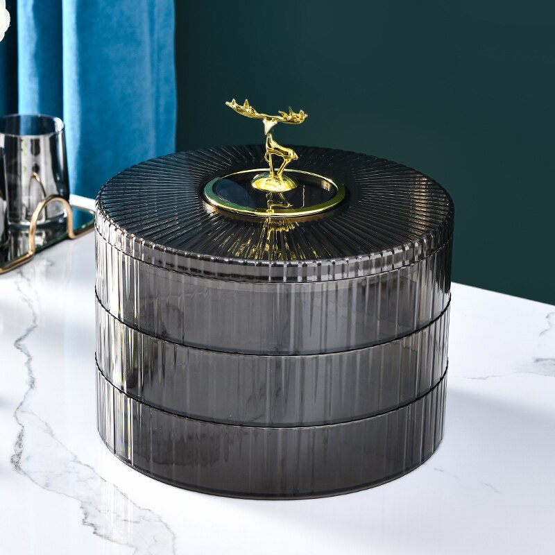 Transparent Candy and Nut Storage Container Luxury Snack Serving Tray with Lid Plastic Dry Fruit Dishes Parties Appetizer Dishes: 3 Tiers Gray