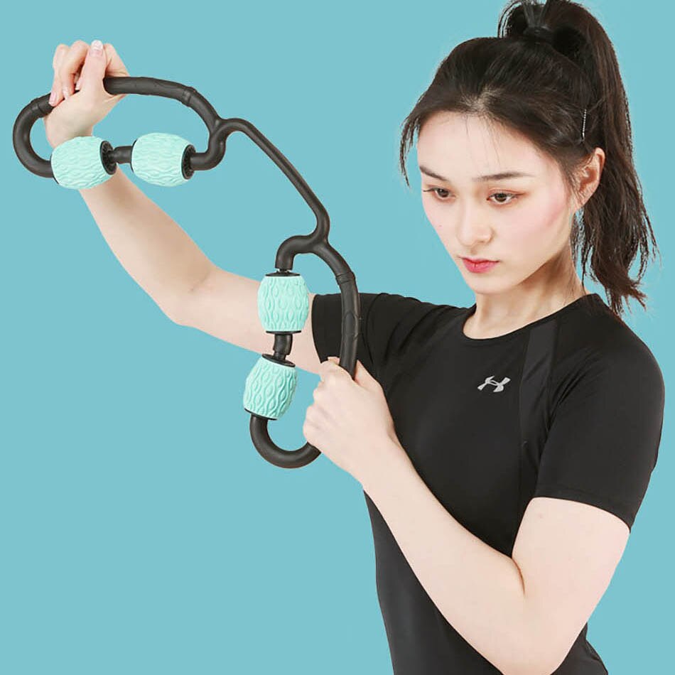 Yoga massage roller u form triggerpunkt för arm ben nacke muskel roller ball tissue för fitness gym yoga pilates sport 4 hjul