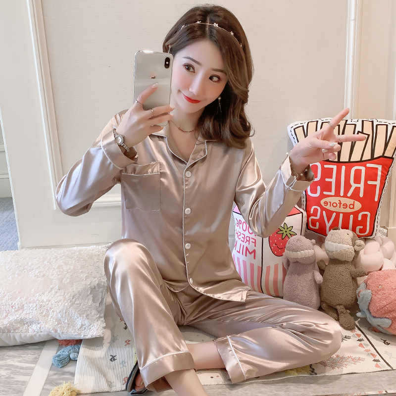 Pyjamas sidenset för kvinnor ledig långärmad nattlinne tjejer söt nattkläder lyxiga hemkläder söt heminredning mujer