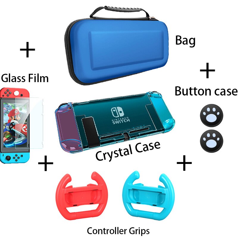 Funda protectora portátil para Nintendo Switch, bolsa de almacenamiento EVA para Nintendo Switch NS, NX, accesorios para consola: 5 kit-Blue