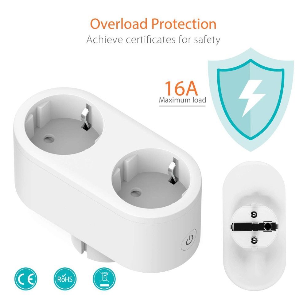 Double Socket Wifi Socket Smart Socket 2 In 1 Connected Socket Alexa Smart Plug Socket With Timer Ac220v