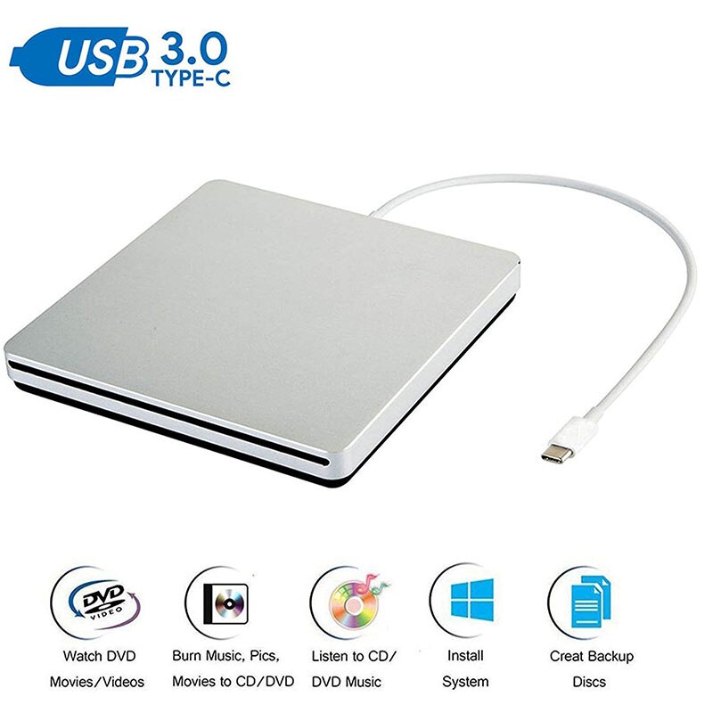 Lecteur de disque optique externe de Type C, graveur de DVD mince, pour CD/DVD +/- RW, Superdrive USB C pour Mac/windows