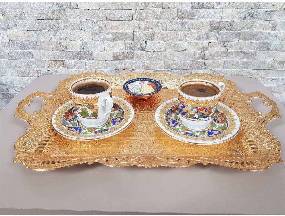 Plateau de service à thé marocain, décoratif en or, Ottoman turc, café, boisson, Bar, robe d'extérieur, maison rustique (15)