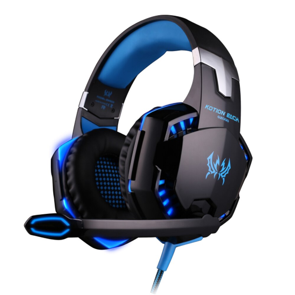 Kotion Each G4000 G2000 G9000 3.5mm Écouteurs de jeu filaires avec lumière LED et Micropone, pour PC, PS4, Xbox, ordinateur portable