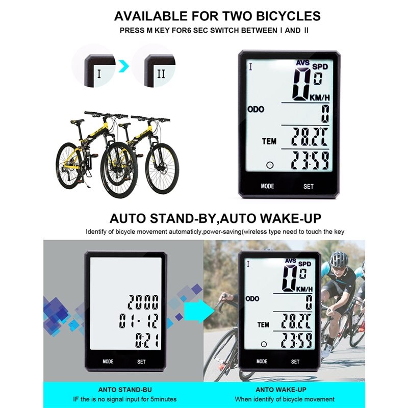2.8 pouces compteur de vitesse Cycle vélo anglais fil/sans fil étanche ordinateur LCD odomètre compteur de vitesse avec support d'extension