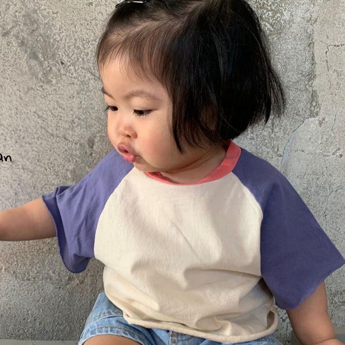 T-shirts en coton pour enfants | Ample, décontracté et à la coréenne 3470, avec manches en Patchwork, pour filles et garçons