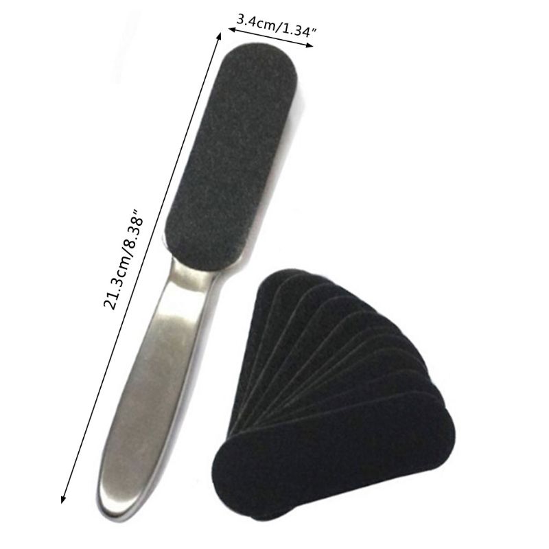 21.3Cm X 3.4Cm Pedicure Eelt Remover Rvs Voetrasp File 10 Dubbelzijdig Vervanging Grutten Pad Hak Scrubber