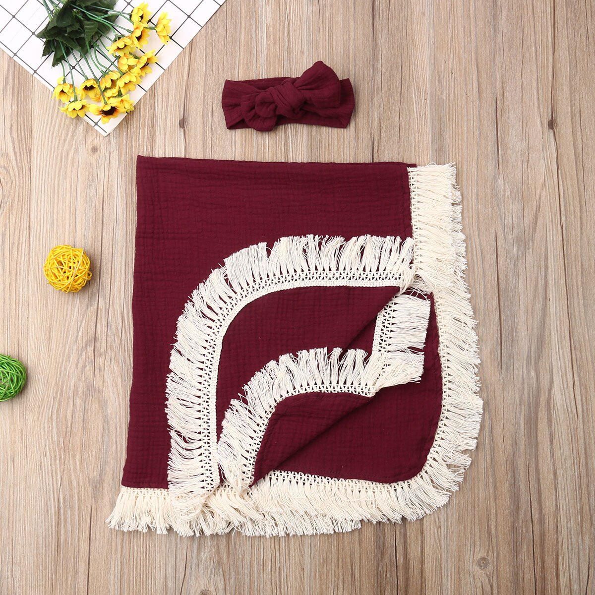 Novo 2 pçs bebê meninas menino borla swaddle envoltório cobertor musselina 100% algodão dormir esteira