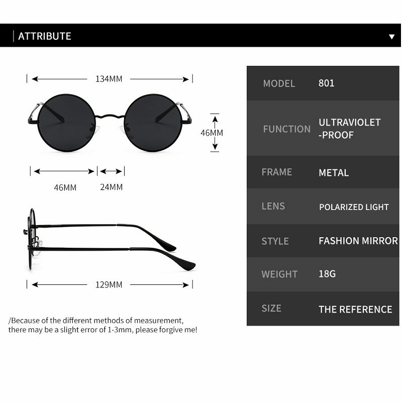 MYT_0279 Brand Round Polarized Sunglasses Men Women Retro Sun Glasses Male Female Metal Frame Eyewear Driving UV400