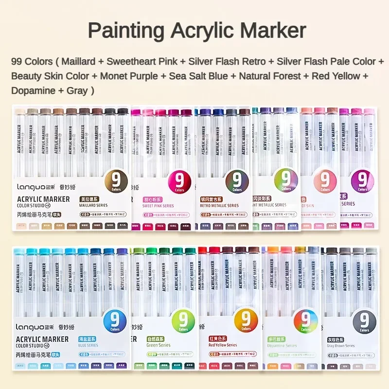 Canetas marcadoras de tinta acrílica, 81/72/63/9 cores, desenho diy para pintura em rocha, tecido de vidro cerâmico, cartão diy, materiais de arte, papelaria