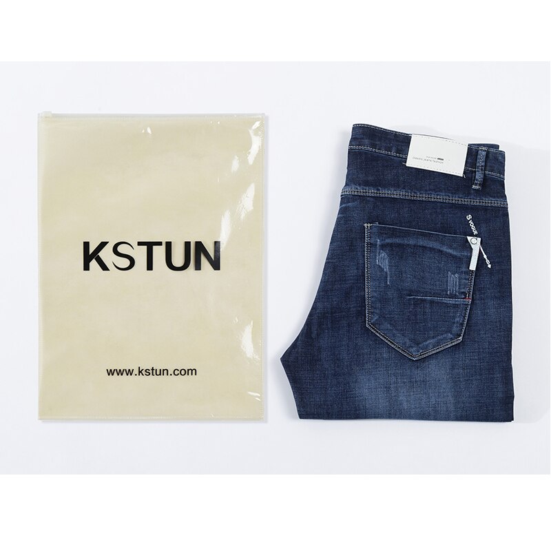 Kstun sommarjeans för män stretch ljusblå jeansbyxor slim straight regular fit casual herrkläder