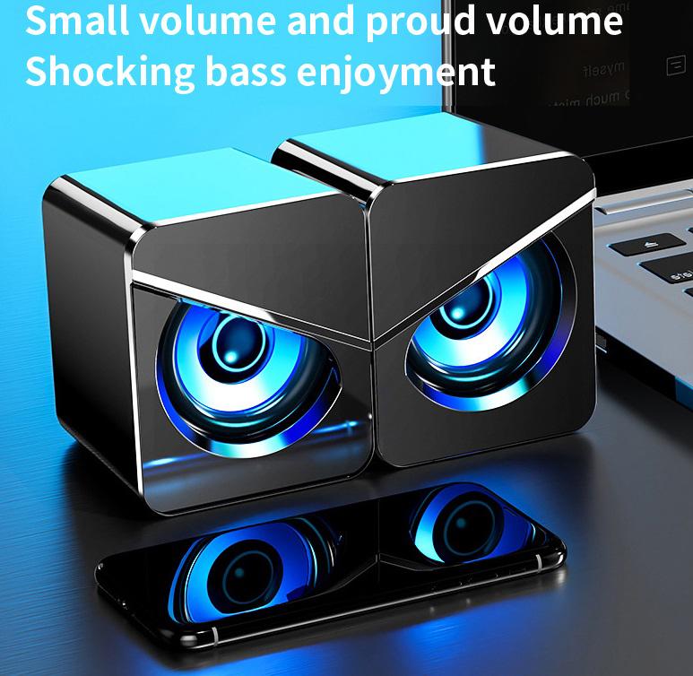 1 Pair Computer Speakers LED Colorful Luminous Wired Gaming Mini Speaker Desktop Laptop Accessory