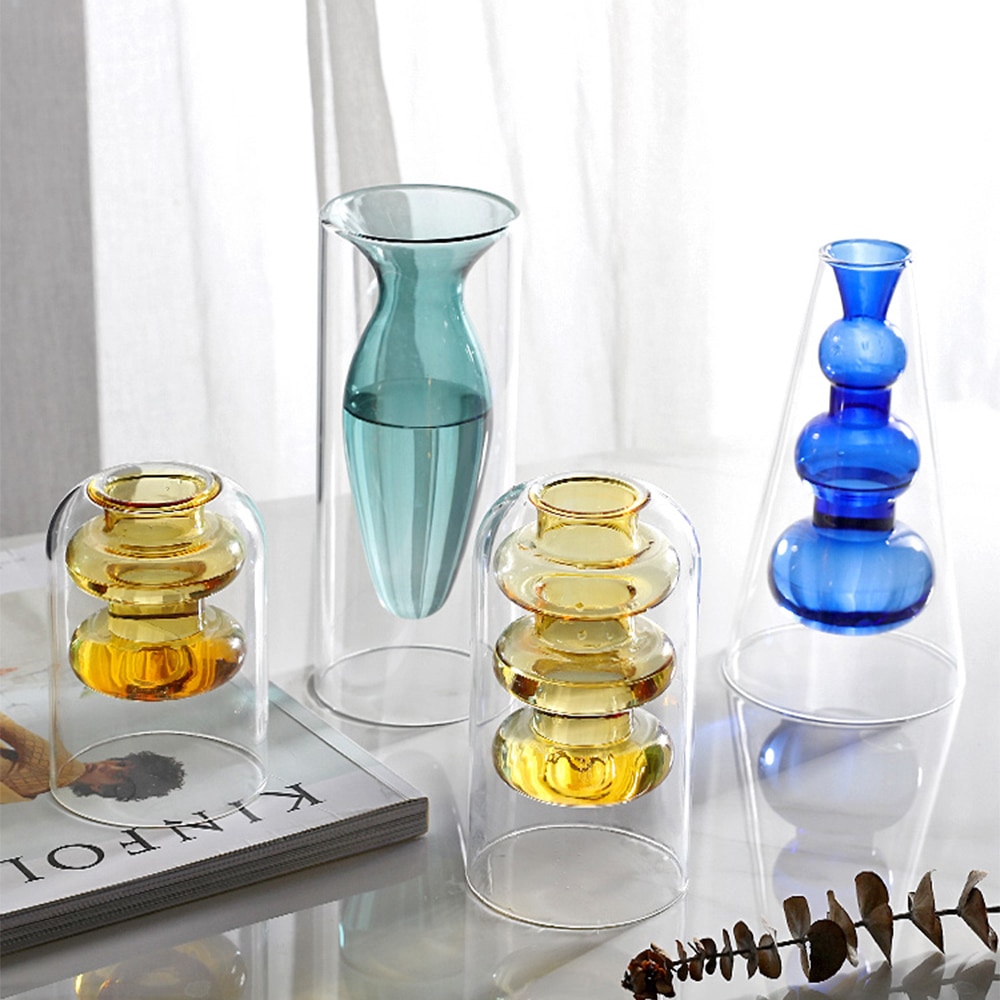 Nordisk stil färgglada glas transparent vas blomsterarrangemang hydroponisk vattenbruk flaska hem vardagsrum bord dekoration