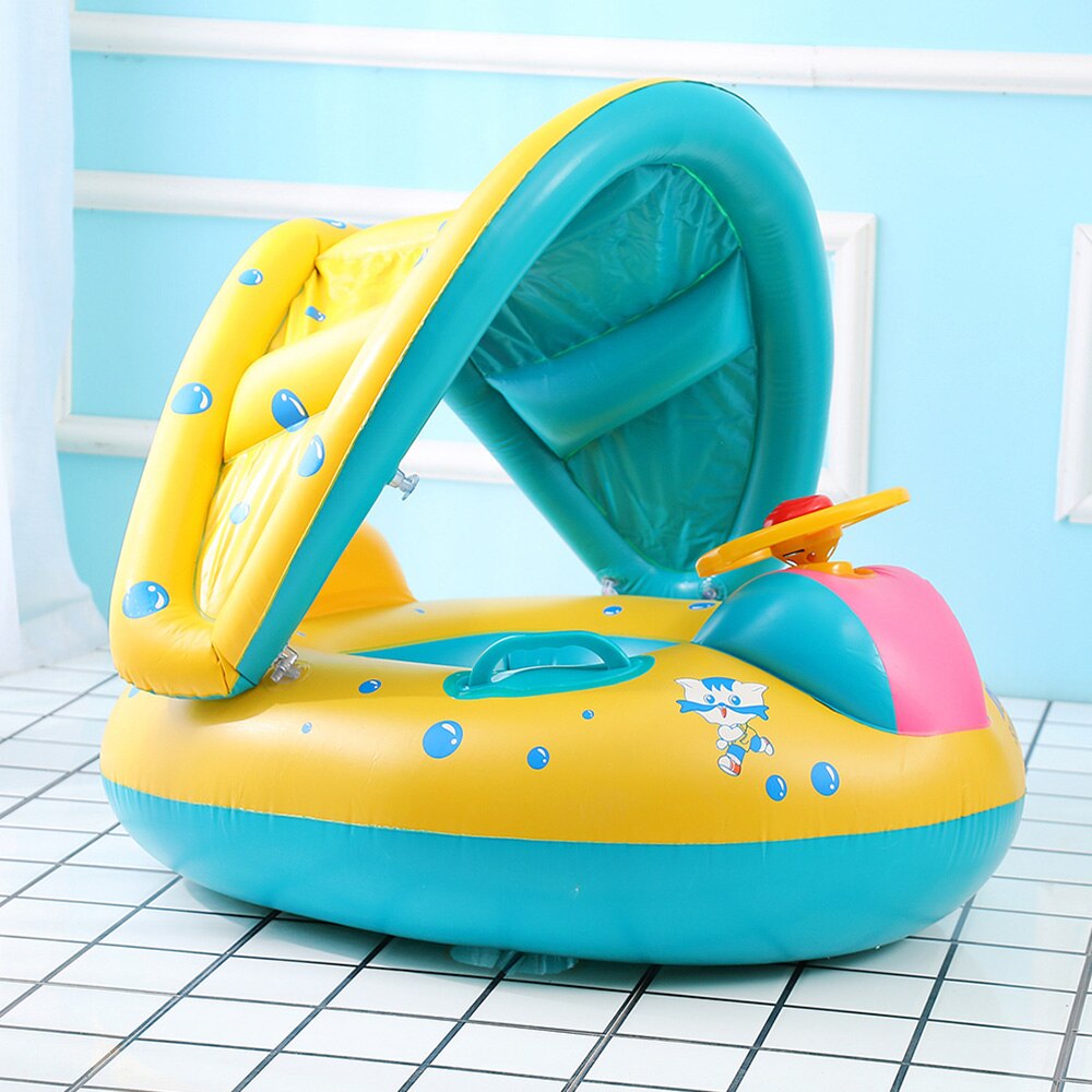 Baby Veilig Opblaasbare Ring Zuigeling Zwemmen Float Verstelbare Zonnescherm Seat Pasgeborenen Baden Cirkel Zwemmen Opblaasbare Wielen Speelgoed