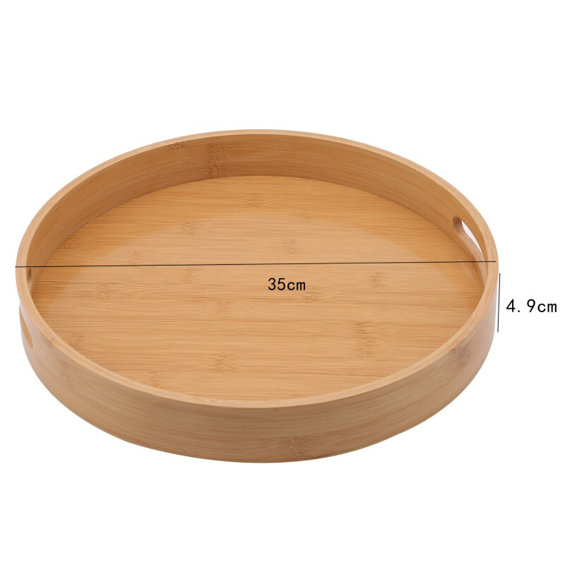 Bandeja redonda de madera de bambú para servir, accesorio para el hogar, bandejas para cena, barra de té, desayuno, contenedor de comida, bandeja de almacenamiento con asa: L