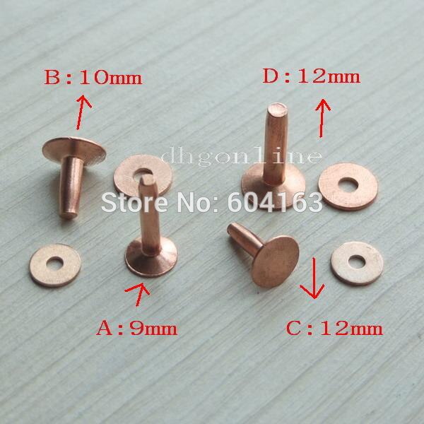 6 uppsättningar solida kopparnitar + en graders sätterverktygsfästen permanent 9mm 12mm