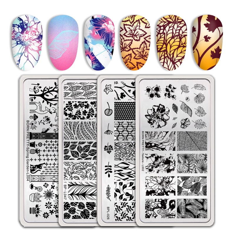 Växter bladmönster nagelstämpling plattor stämpel rostfritt stål mallar vår höst tema nagelkonst bild självdesigner