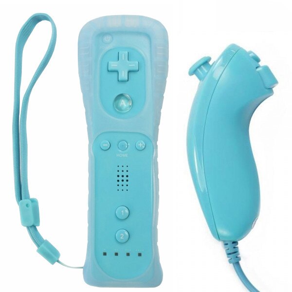 Blue Motion Sensor Afstandsbediening + Wired Nunchuck Combo voor Nintendo Wii Console