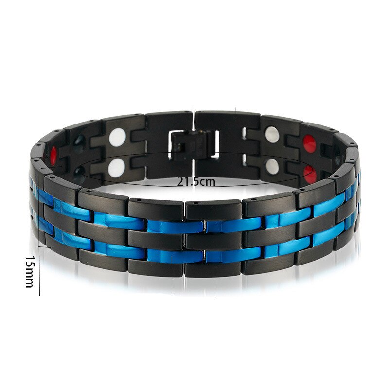 Nhgbft Blauw Dubbele Rij Gezondheidszorg Germanium Magnetische Armband Heren Rvs Power Therapie Armbanden