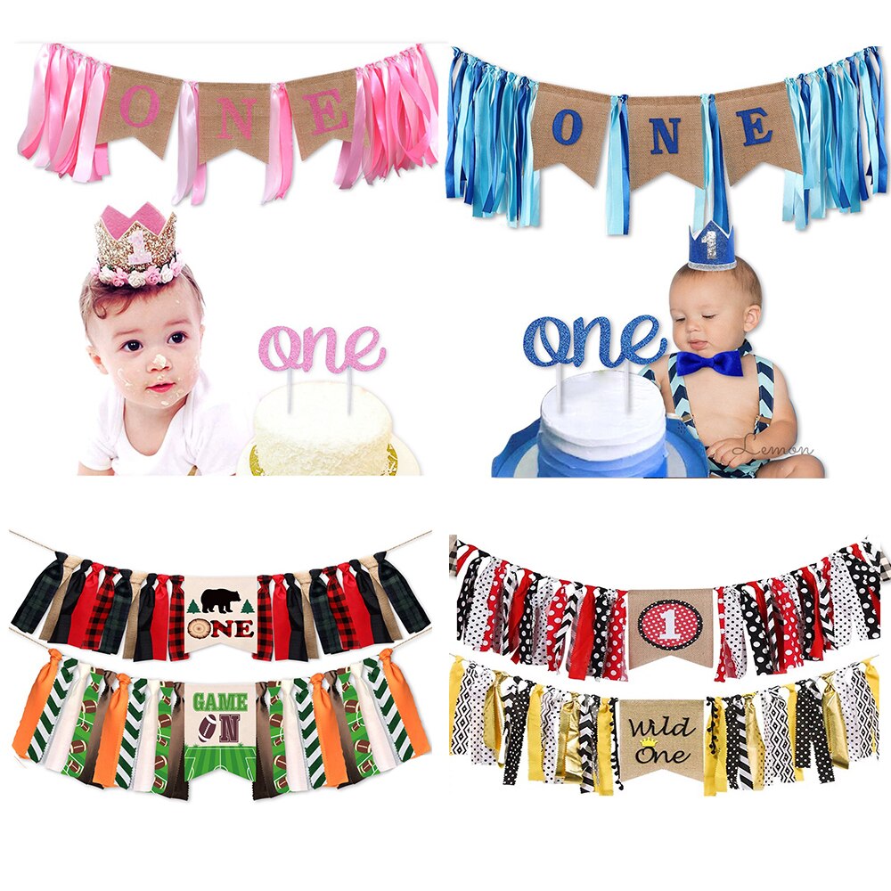 Første bursdag gutt fest kake topper første gutt krans baby jente ett års bursdag jente del banner gratulerer med dagen fest dekor