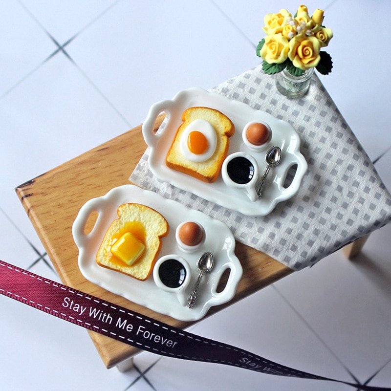 1set 1/12 Scale Miniature Dollhouse Mini Breakfast Egg Toast Coffee Cup Play Kitchen Restaurant Accessories for blyth doll Toys