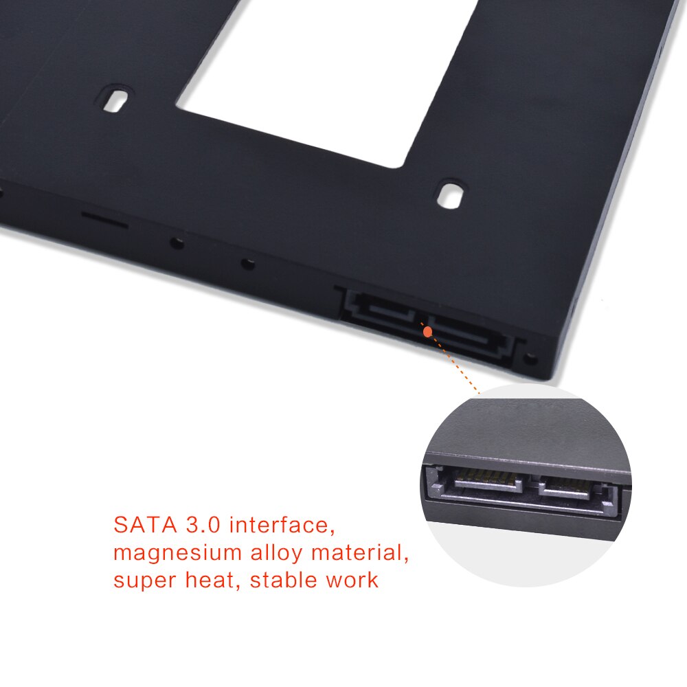 TISHRIC Plastic Aluminum Universal 9.5/12.7mm SATA 3.0 2nd HDD Caddy 2.5" SSD CD DVD to HDD Case Enclosure CD-ROM ODD Optibay