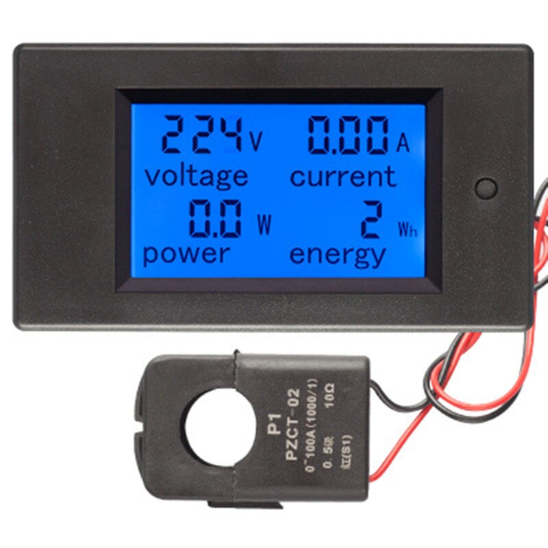 LCD 4IN1 100A Voltage Current Active Power Energy Meter Blue Backlight Panel Voltmeter Ammeter Kwh 80-260V 50/60HZ Split CT: Default Title